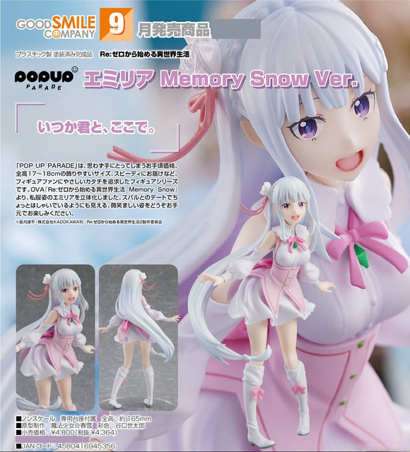 GOOD SMILE COMPANY RE: ZERO STARTING LIFE IN ANOTHER WORLD POP UP PARADE EMILIA MEMORY SNOW VERSION FIGURE